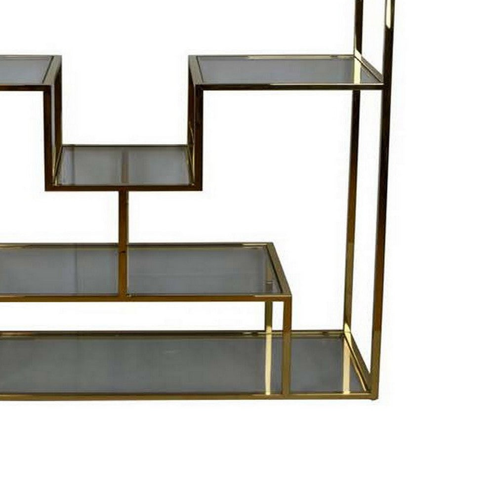 Adena 75 Inch Tall Plant Stand Geometric Metal Shelves Gold Finish By Casagear Home BM312626