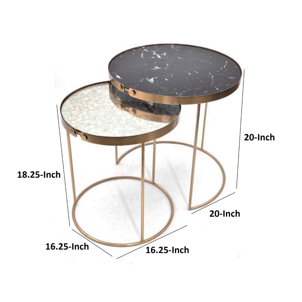 Rica Set of 2 Nesting Side End Tables Silver Top Black and Gold Metal By Casagear Home BM312630