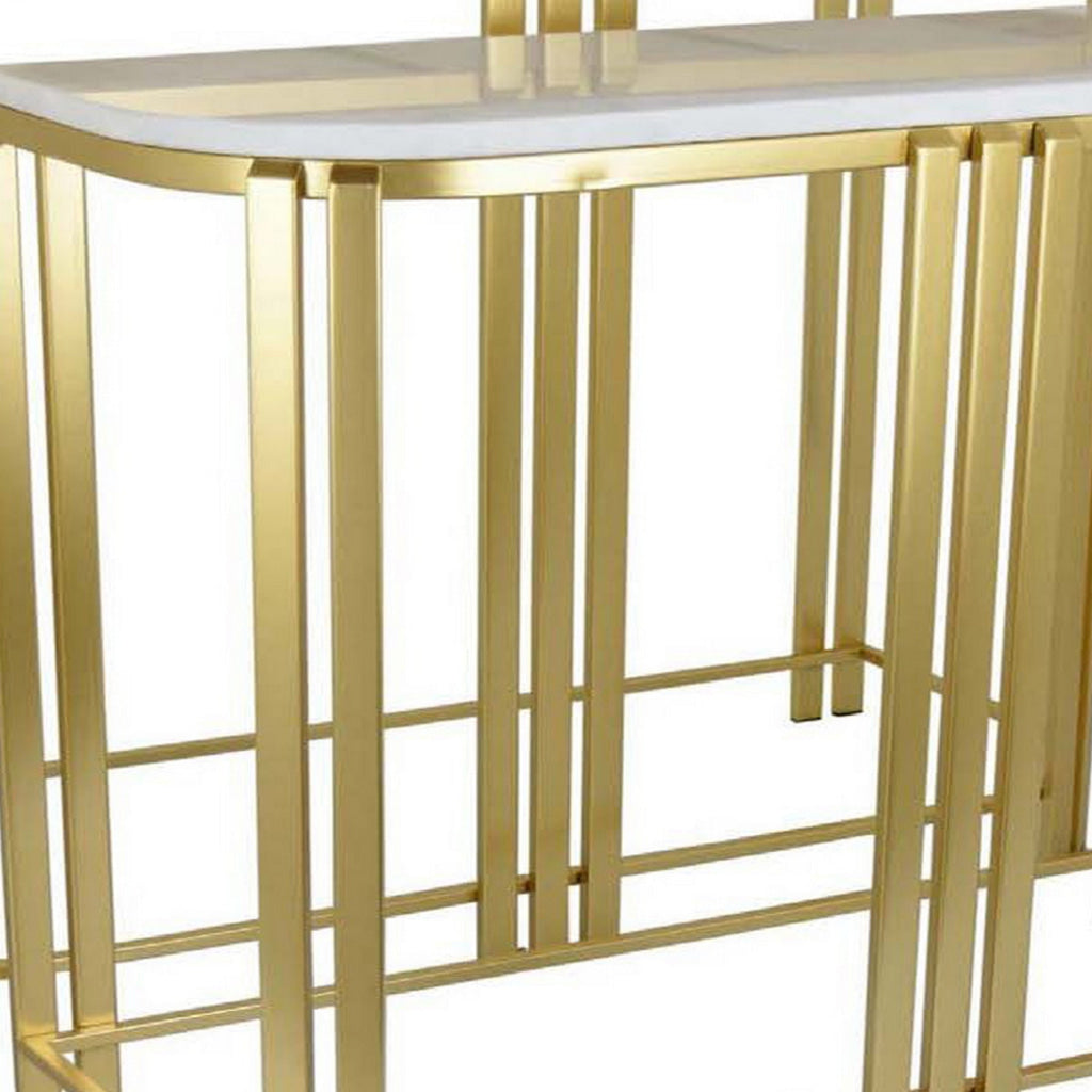 Set of 2 Accent Nesting Tables Marble Top Sleek Modern Gold Metal Frame By Casagear Home BM312631