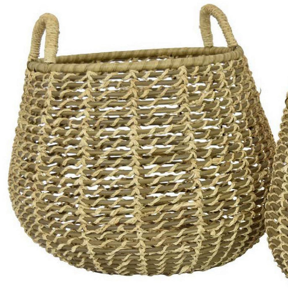 Set of 2 Decorative Storage Baskets Woven Construction 2 Handles Brown By Casagear Home BM312641