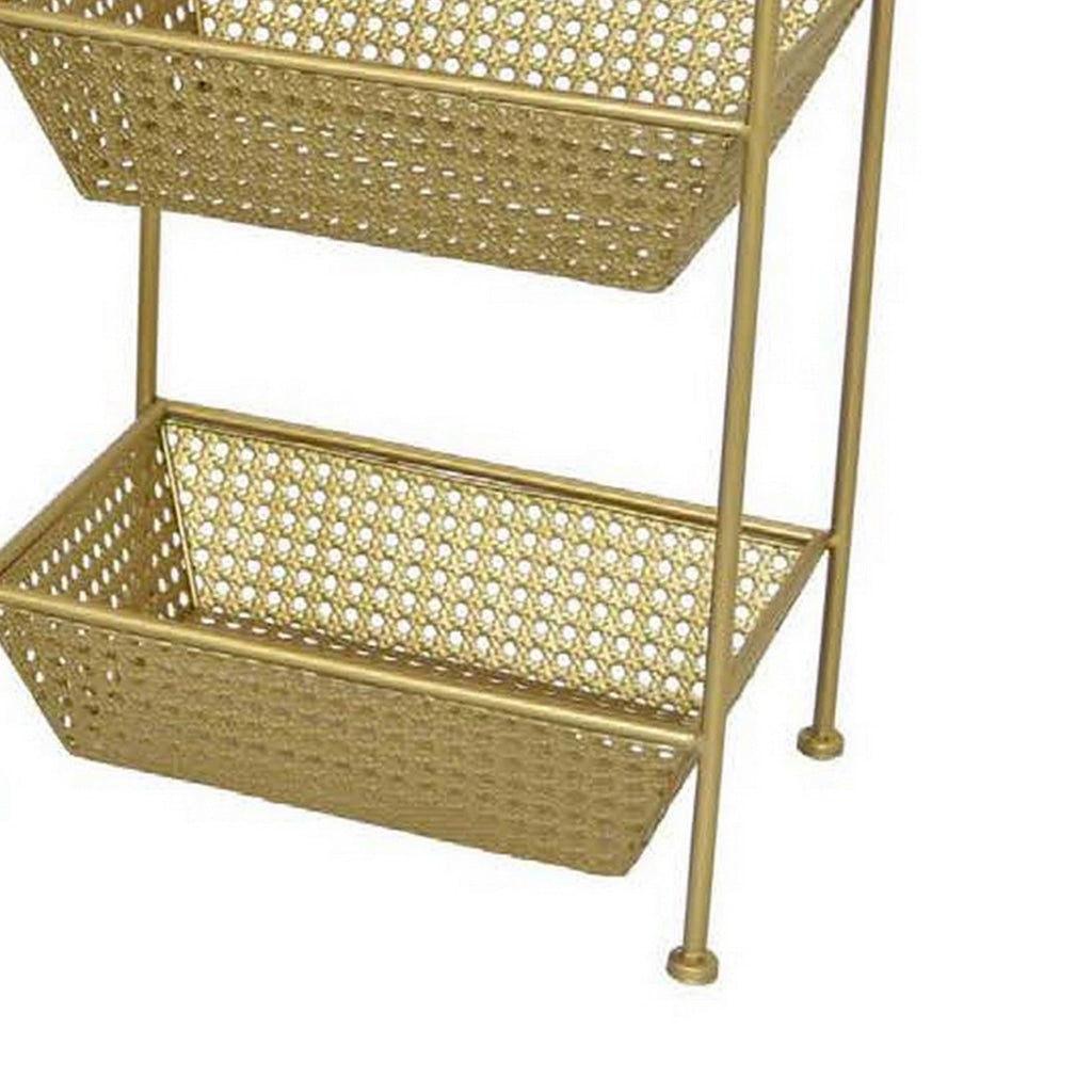 Set of 2 Standing Storage Units 3 Shelves Mesh Design Gold Metal By Casagear Home BM312646