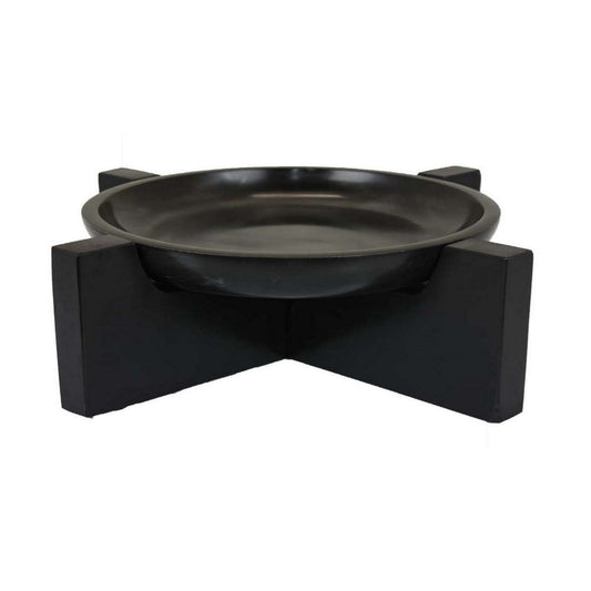 16 Inch Decorative Bowl, Modern Crossed Base, Matte Black Marble Finish By Casagear Home