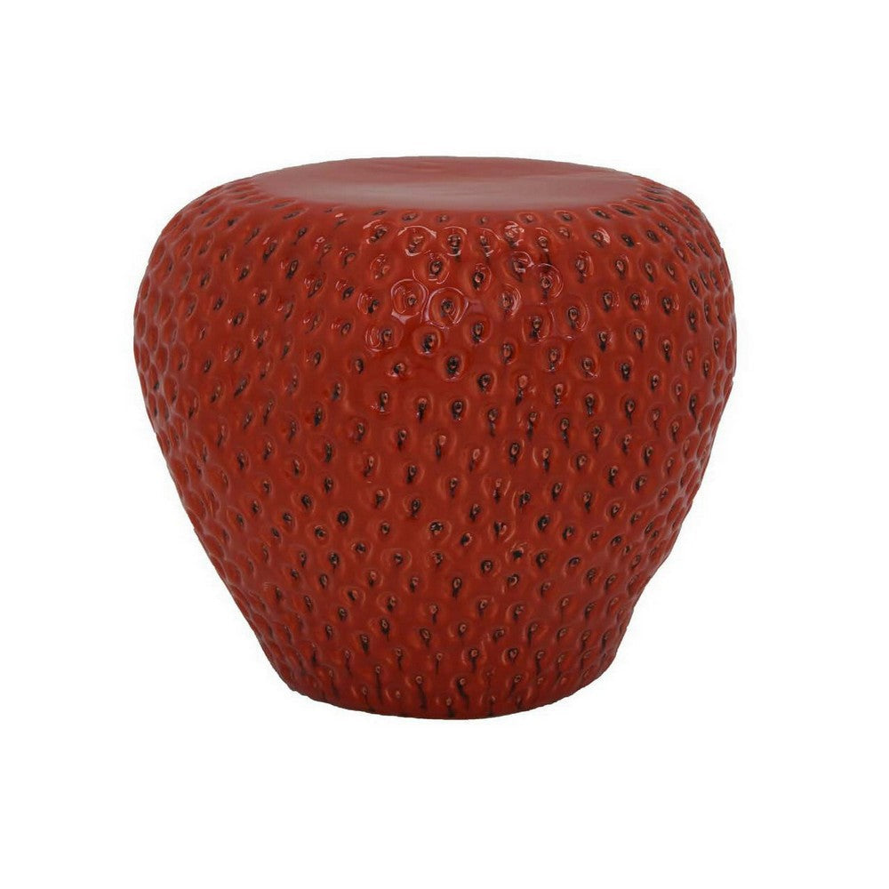 Oriha 18 Inch Plant Stand Garden Stool Strawberry Dotted Red Ceramic By Casagear Home BM312663