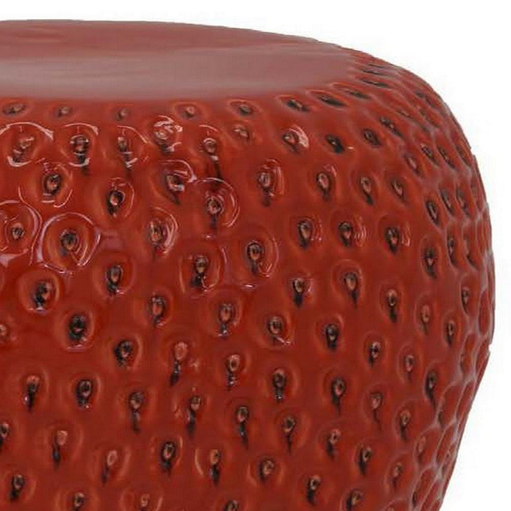 Oriha 18 Inch Plant Stand Garden Stool Strawberry Dotted Red Ceramic By Casagear Home BM312663