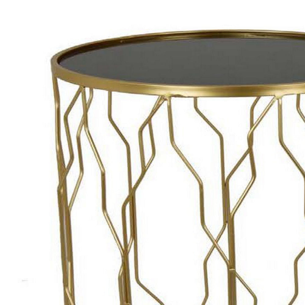 Kiko Accent Table Set of 2 Round Top Unique Modern Shape Gold Metal By Casagear Home BM312667