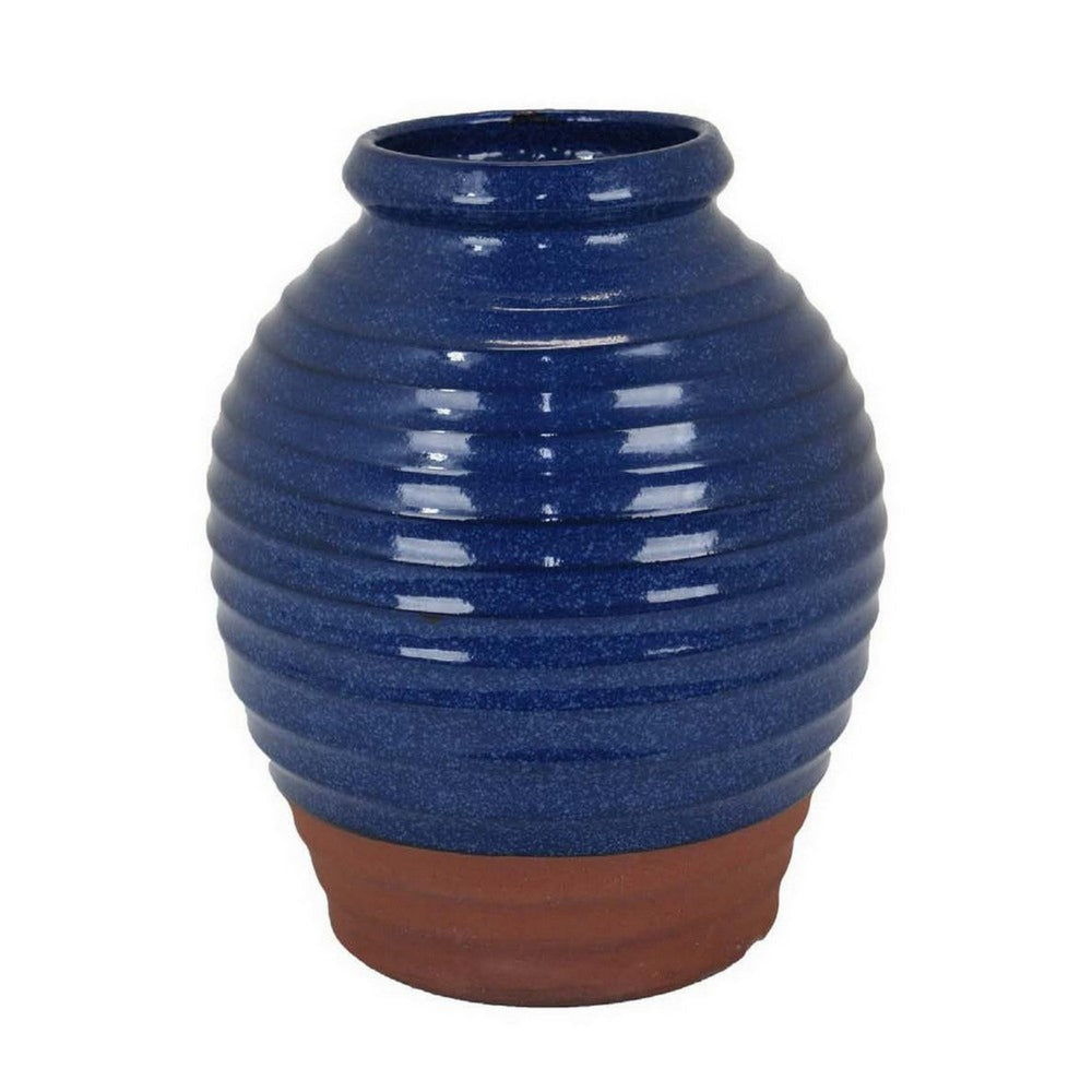 Kohl 15 Inch Decorative Vase Pot Shape Ceramic Blue and Brown Finish By Casagear Home BM312694