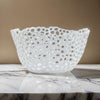 Hina 14 Inch Decorative Bowl, Mesh Design, Wavy Edges, Ceramic White Finish By Casagear Home