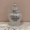 25 Inch Temple Jar, Ceramic Construction, Removable Lid, Silver Finish By Casagear Home