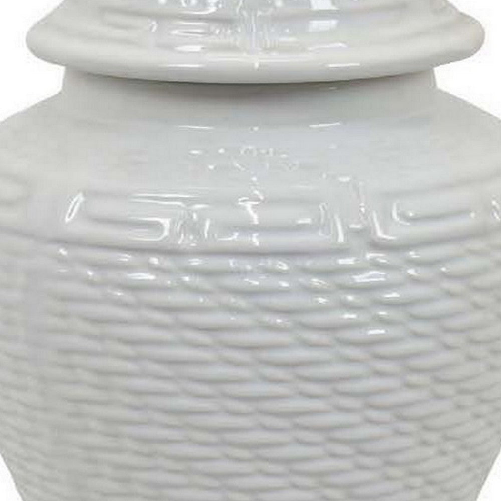 Bryan 13 Inch Temple Ginger Jar with Lid Pristine White Ceramic Finish By Casagear Home BM312723