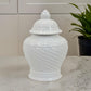 Bryan 13 Inch Temple Ginger Jar with Lid, Pristine White Ceramic Finish By Casagear Home