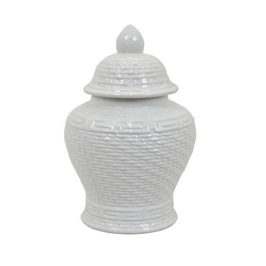 Bryan 13 Inch Temple Ginger Jar with Lid, Pristine White Ceramic Finish By Casagear Home