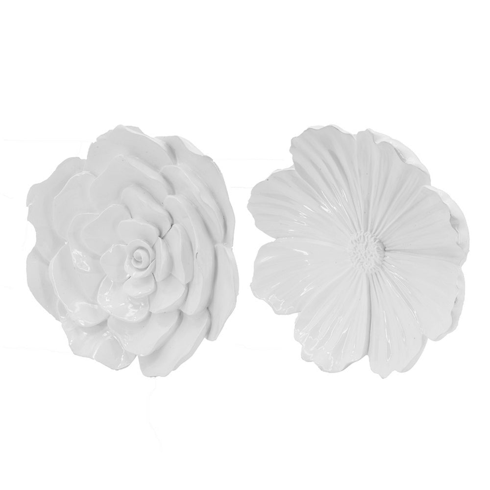 Dazzle 11 12 Inch Floral Wall Accent Set of 2 White Resin 3 Dimensional By Casagear Home BM312727