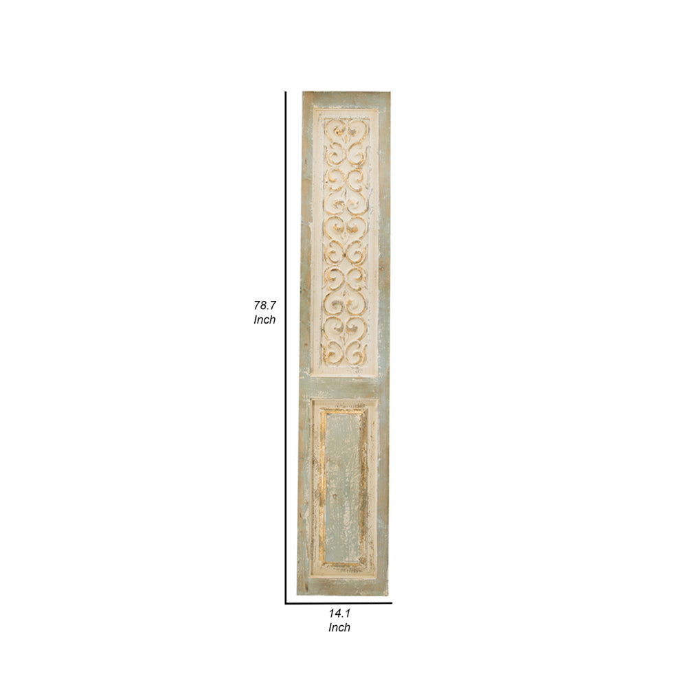 79 Inch Tall Decorative Carved Wood Panel Wall Art, Fir Wood, Beige, Gray By Casagear Home