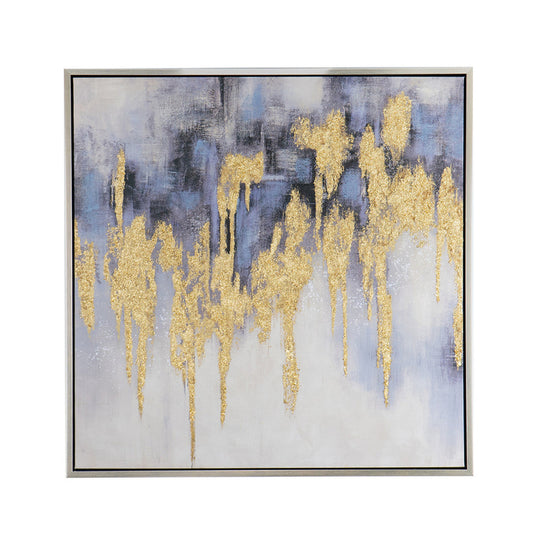 39 x 39 Framed Oil Painting, Gold Flakes, Square Polyester Canvas, Abstract By Casagear Home