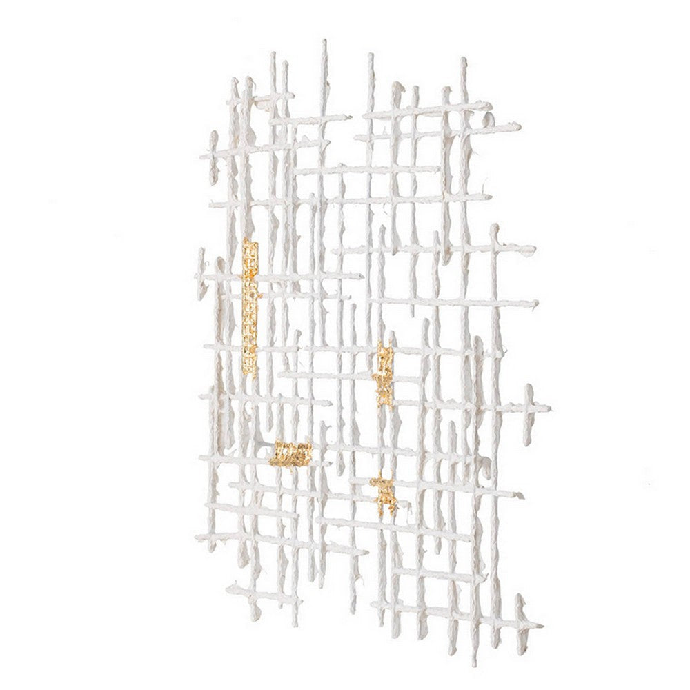 Rio 32 Inch Wall Art Decor White and Gold Geometric Abstract Design Iron By Casagear Home BM312732