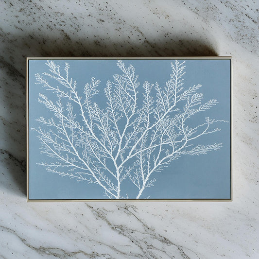 28 x 39  Hanging Wall Art Decor, Rectangular White Tree Design, Blue Canvas By Casagear Home