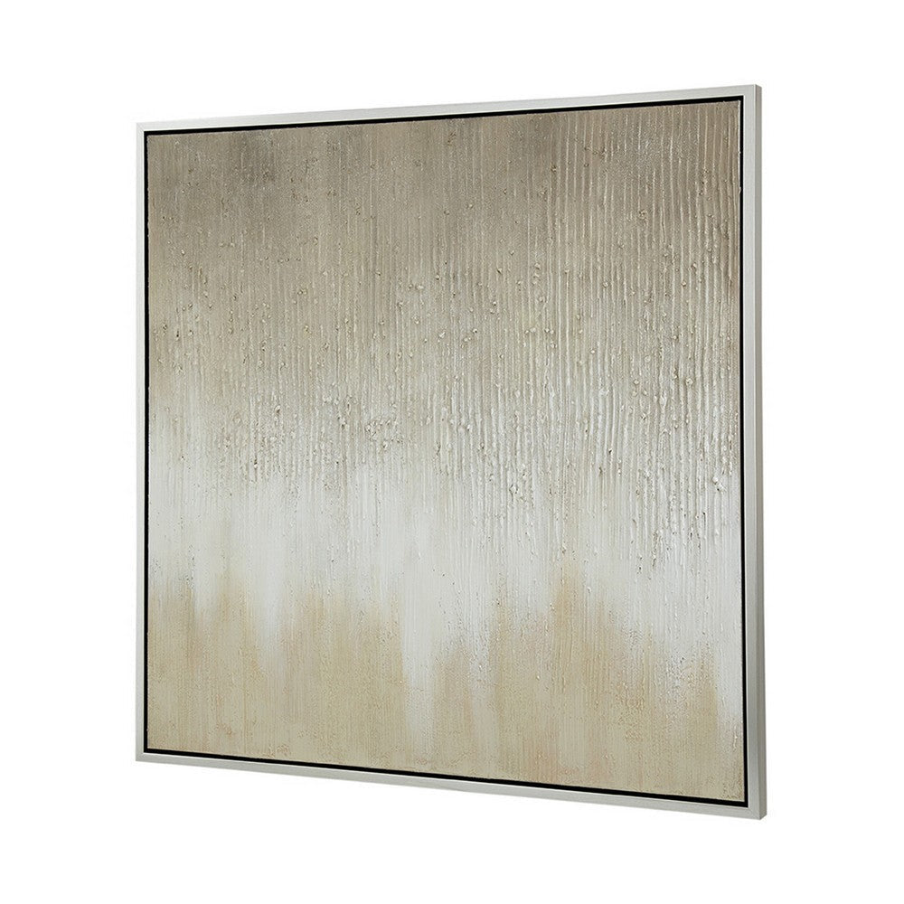 39 x 39 Hand Painted Wall Art Polyester Canvas Wood White and Gold By Casagear Home BM312736