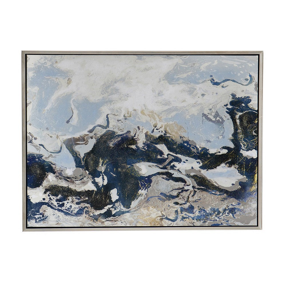 36 x 47 Framed Handpainted Wall Art Rectangular Multicolor Cerulean Seas By Casagear Home BM312737