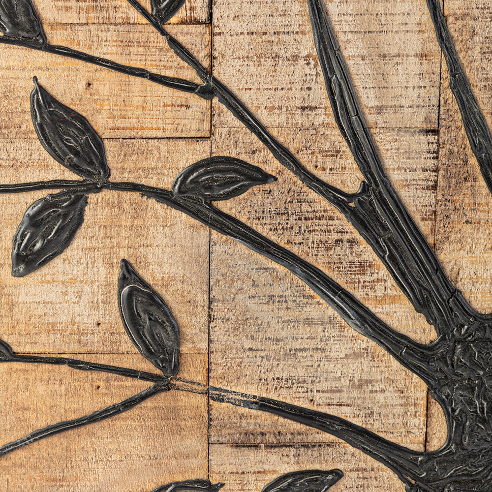 36 Inch Tree Of Life Wall Panel Square Mango Wood Brown and Black By Casagear Home BM312739