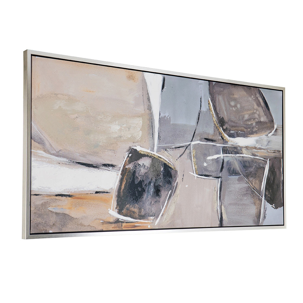 30 x 59 Abstract Oil Painting Rectanglular Poly Canvas Wood Beige Gray By Casagear Home BM312740