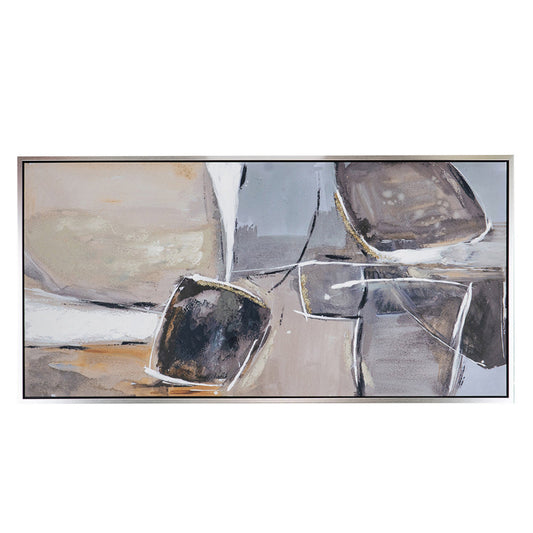 30 x 59  Abstract Oil Painting, Rectanglular Poly Canvas, Wood, Beige, Gray By Casagear Home