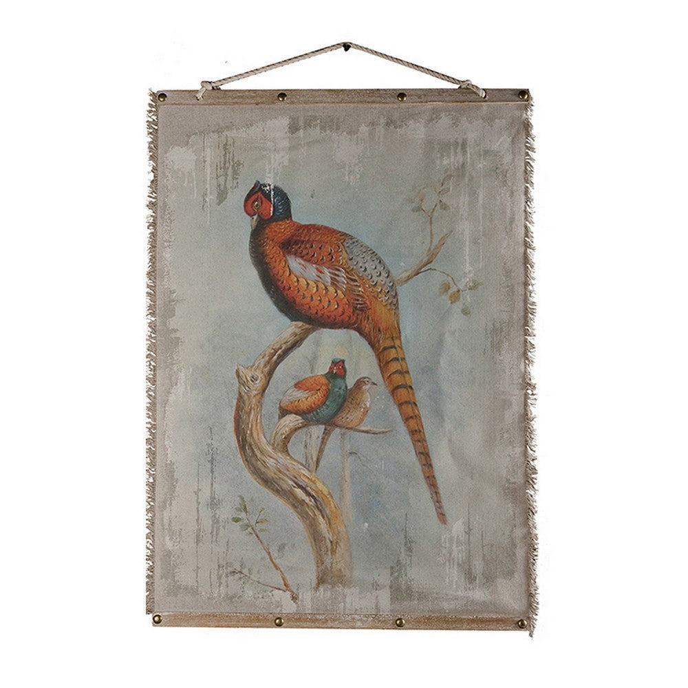 30 x 43 Hanging Wall Art Set of 2 Colorful Birds Linen Orange Blue By Casagear Home BM312742