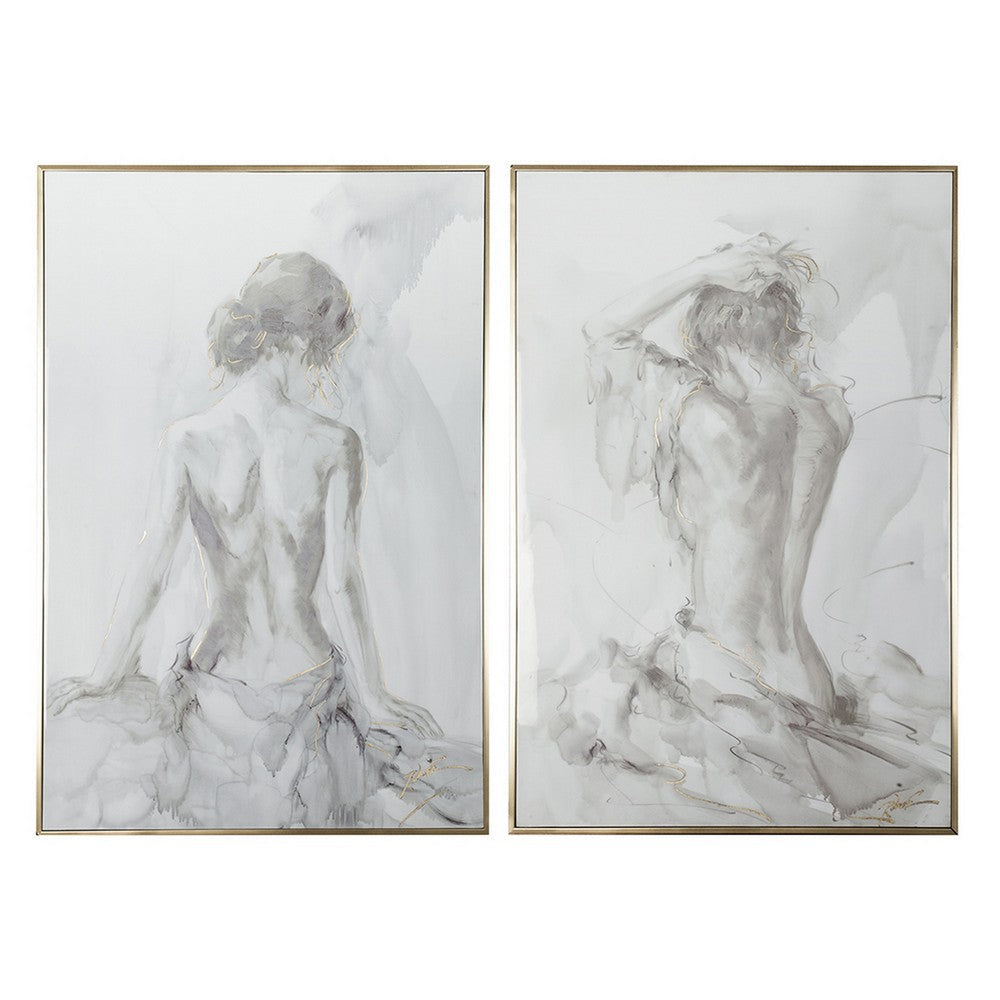 Tia 33 x 49 Hanging Wall Art Portrait Set of 2 Gray Feminine Figure Sketch By Casagear Home BM312743