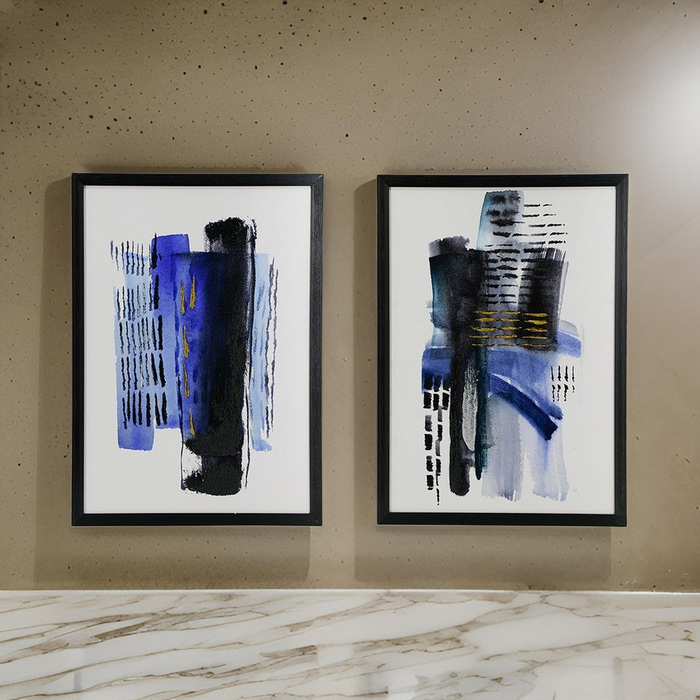 20 x 28 Abstract Wall Art Print Set of 2, Wood and Canvas, Abstract Blue By Casagear Home