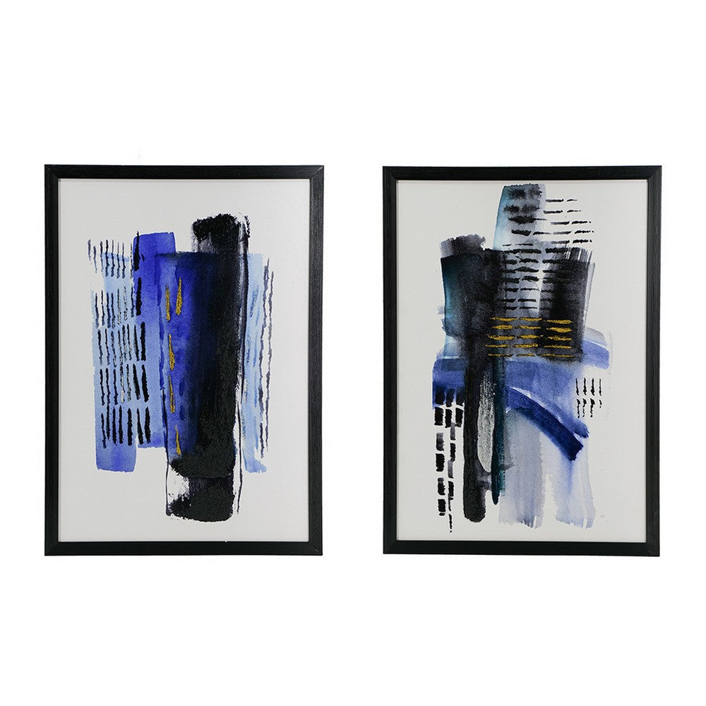 20 x 28 Abstract Wall Art Print Set of 2 Wood and Canvas Abstract Blue By Casagear Home BM312744