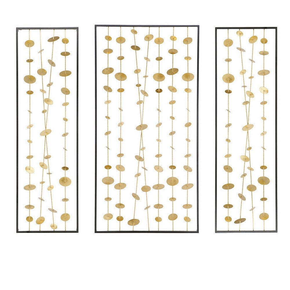 Metal Decorative Wall Art Set of 3 Strings Design Gold and Black Iron By Casagear Home BM312745