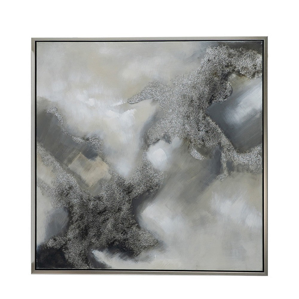 39 x 39 Stormy Skies Framed Handpainted Wall Art Square Canvas Gray By Casagear Home BM312750