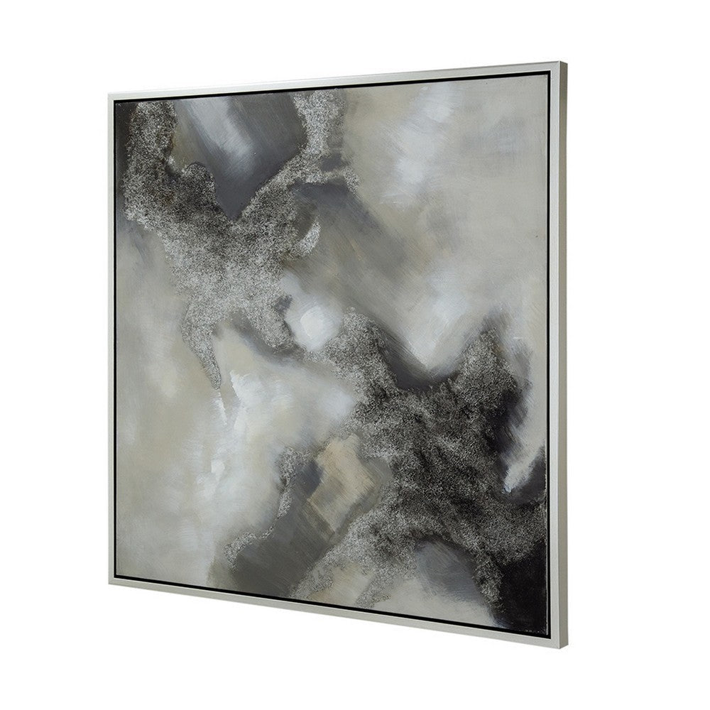 39 x 39 Stormy Skies Framed Handpainted Wall Art Square Canvas Gray By Casagear Home BM312750