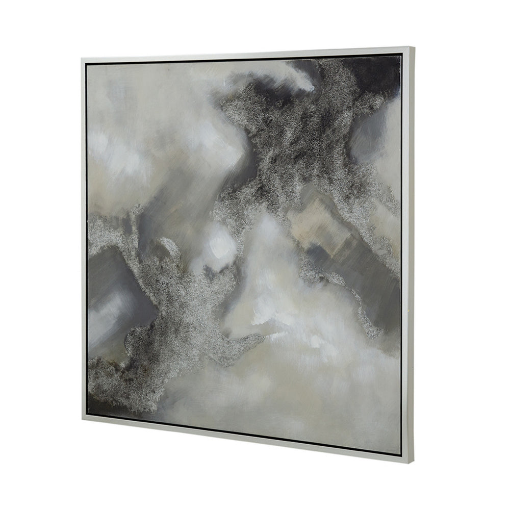 39 x 39 Stormy Skies Framed Handpainted Wall Art, Square, Canvas, Gray  By Casagear Home
