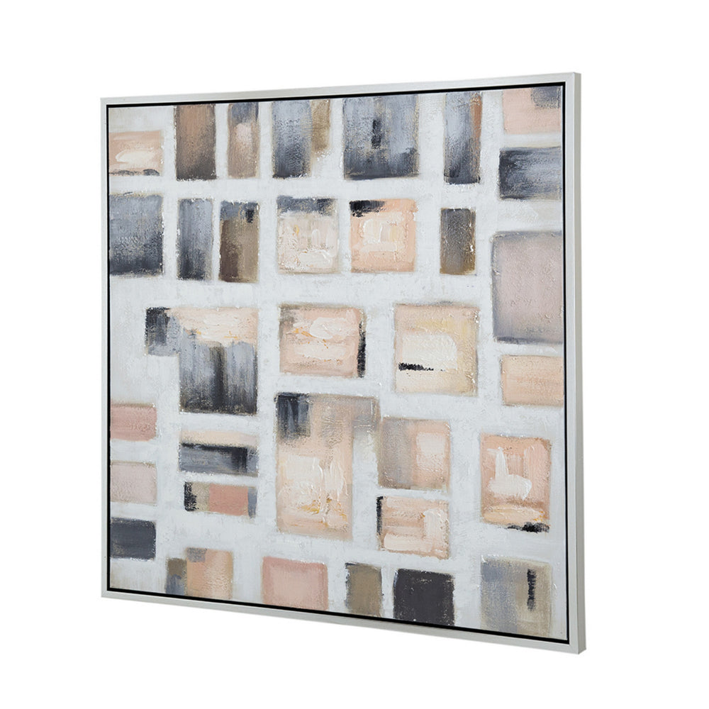 39 x 39 Framed Handpainted Wall Art, Cornerstone Square, Canvas, White Gray By Casagear Home