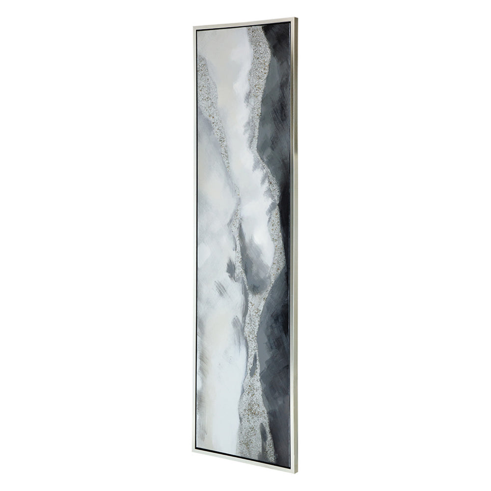 20 x 71 Framed Handpainted Wall Art, Landscape Abstract Design, Soft Gray By Casagear Home