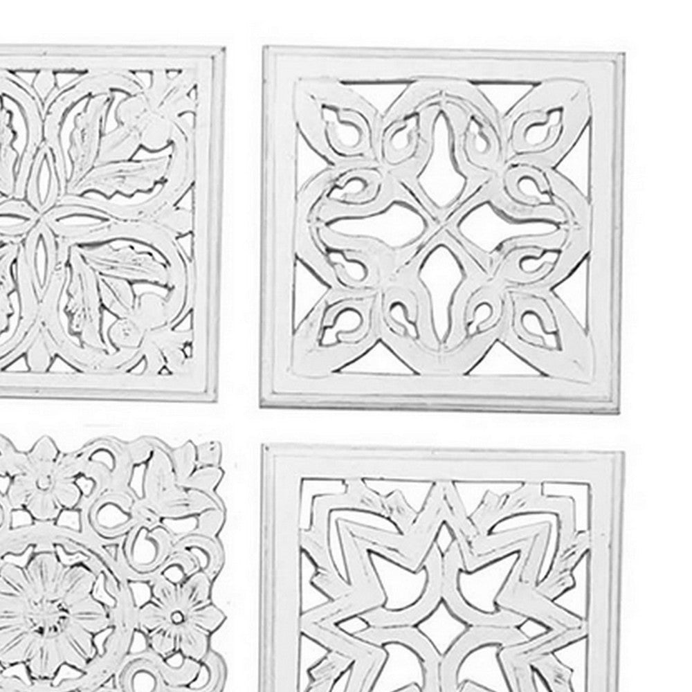 12 x 12 Wall Art Panel Set of 6 Intricate Carved Sculpture White Finish By Casagear Home BM312755