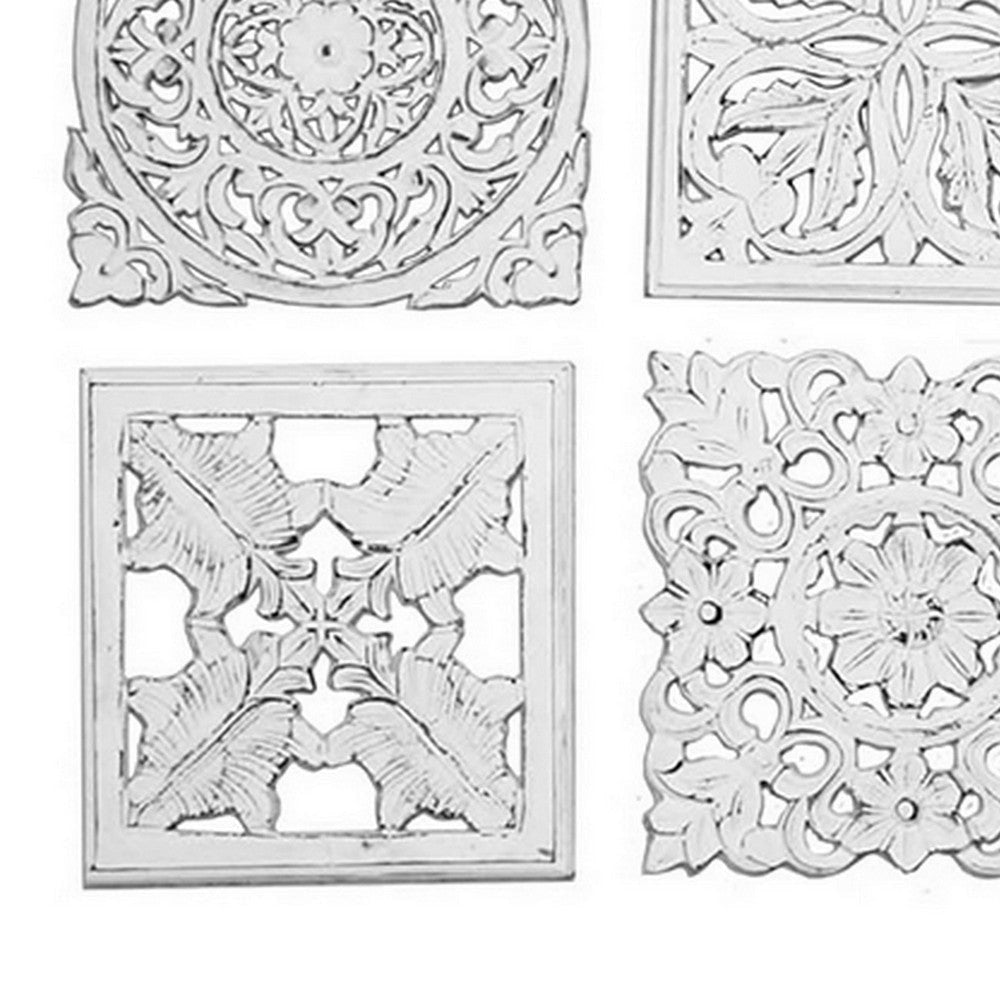 12 x 12 Wall Art Panel Set of 6 Intricate Carved Sculpture White Finish By Casagear Home BM312755