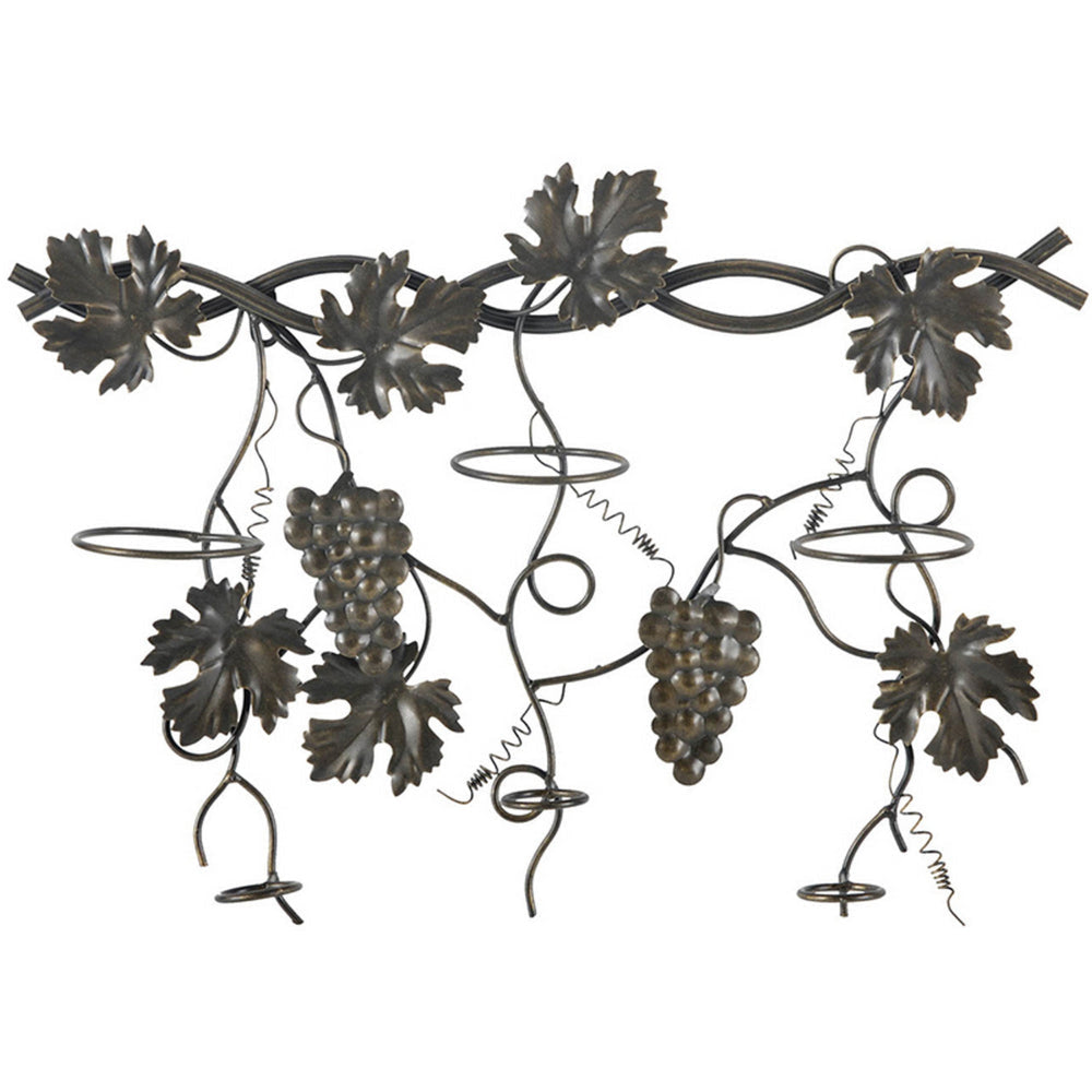 22 Inch Wall Hanging Wine Rack Grape Bottle Stand Black Metal By Casagear Home BM312756