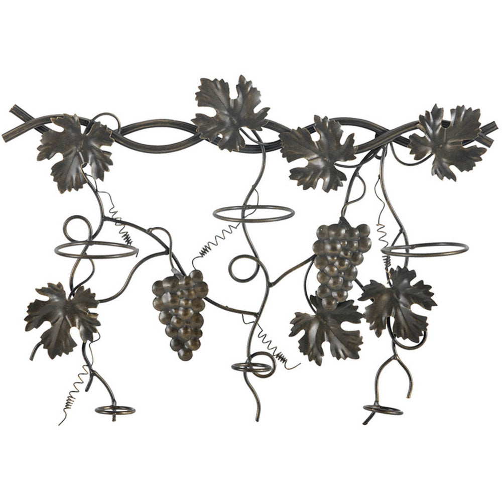 22 Inch Wall Hanging Wine Rack, Grape Bottle Stand, Black Metal By Casagear Home