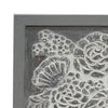 36x36 Inch Wall Art Panel, Carved Flower Vase Design, Gray White Wood By Casagear Home