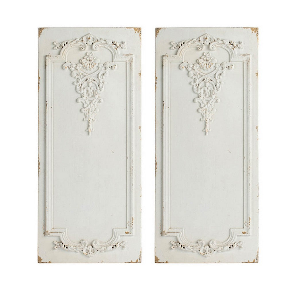 16 x 36 Large Wall Art Decor Panel Set of 2 Carved Gold Border White Resin By Casagear Home BM312768