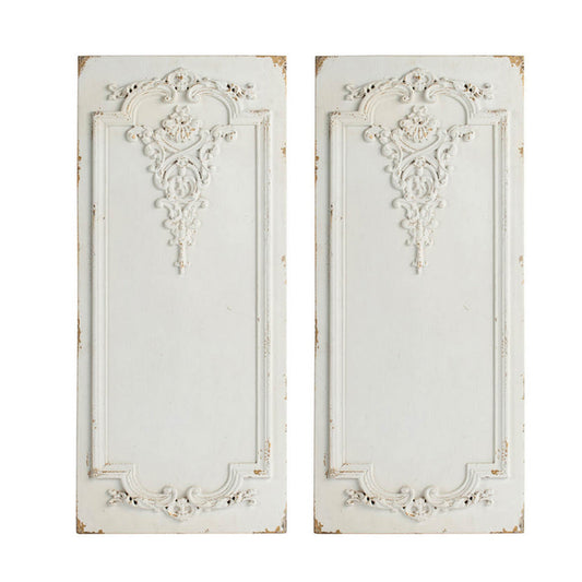 16 x 36 Large Wall Art Decor Panel Set of 2, Carved Gold Border White Resin By Casagear Home