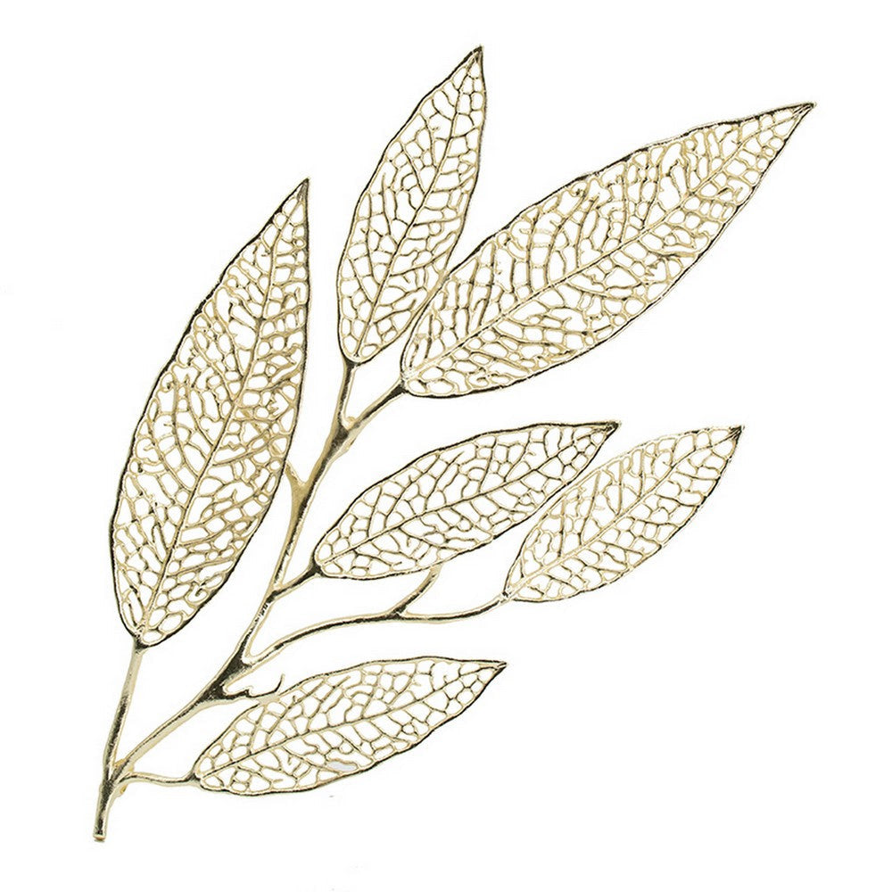 35 Inch Wall Art Decor Large Carved Leaf Design Aluminum Gold Finish By Casagear Home BM312776