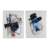 24 x 32 Abstract Wall Art Set of 2 Black and Blue Painting Silver Wood By Casagear Home BM312777