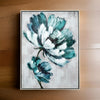 Ayn 24 x 32 Floral Wall Art, Handpainted, Blue, Green, Gray, Wood Frame By Casagear Home