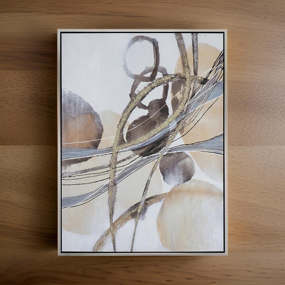 Bny 35 x 47 Abstract Wall Art Print, Watercolor Oil Painting, Brown, Silver By Casagear Home