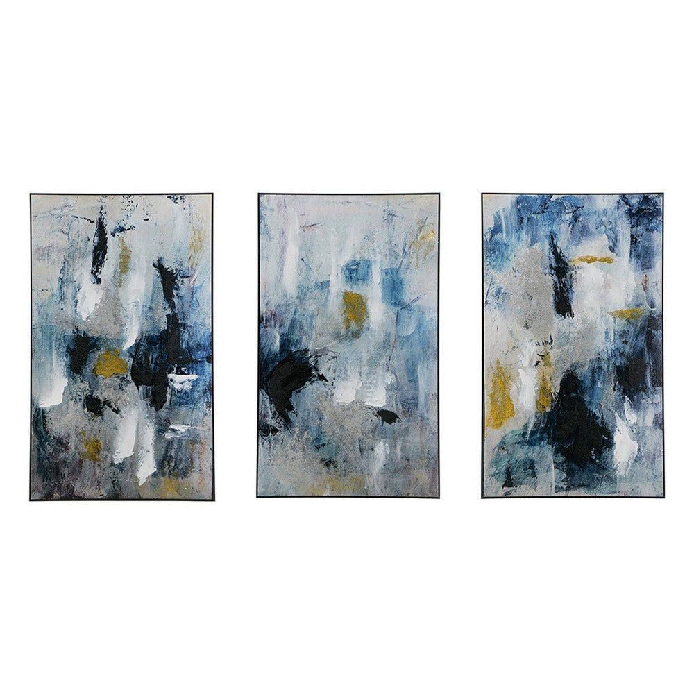 24 x 40 Set of 3 Framed Wall Art Abstract Modern Style Gold Blue By Casagear Home BM312789