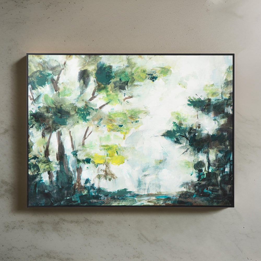 35 x 47 Framed Wall Art Forest Watercolor Landscape Modern Green White By Casagear Home BM312791