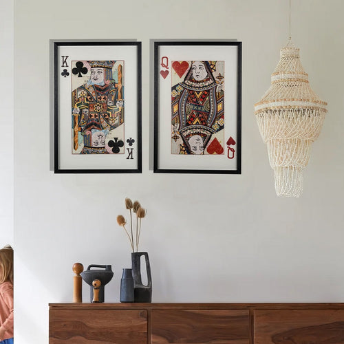 24 x 35 Set of 2 Framed Wall Art, King Queen Card Pair, Gold, Black, Red By Casagear Home