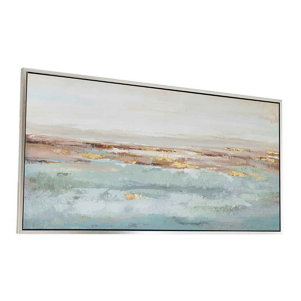 30 x 59 Framed Wall Art Abstract Ocean Oil Painting Modern White Blue By Casagear Home BM312796